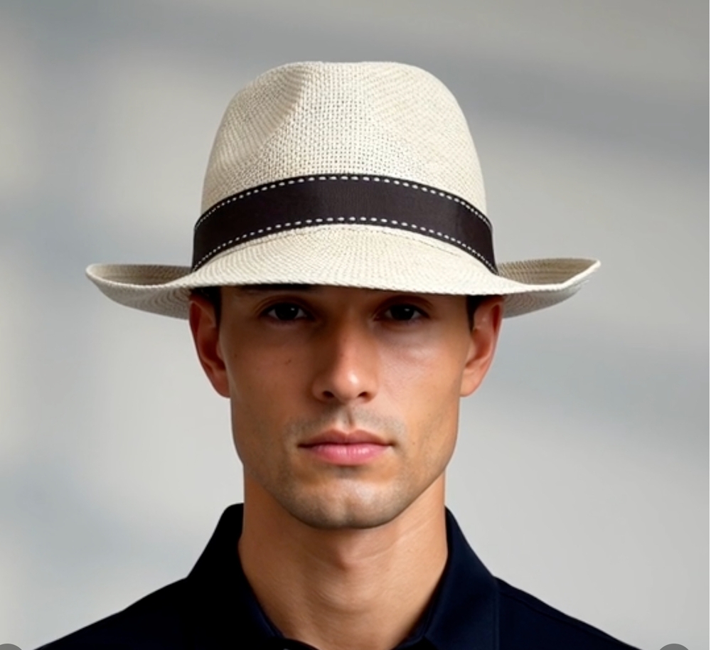 The Hatter Company Straw Fedora Hat Ivory Black Band Style 5143 Size 62CM XL